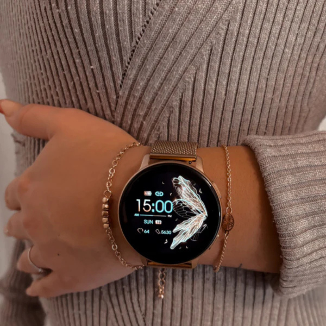 Smart watch con correa de malla de acero inoxidable tejida