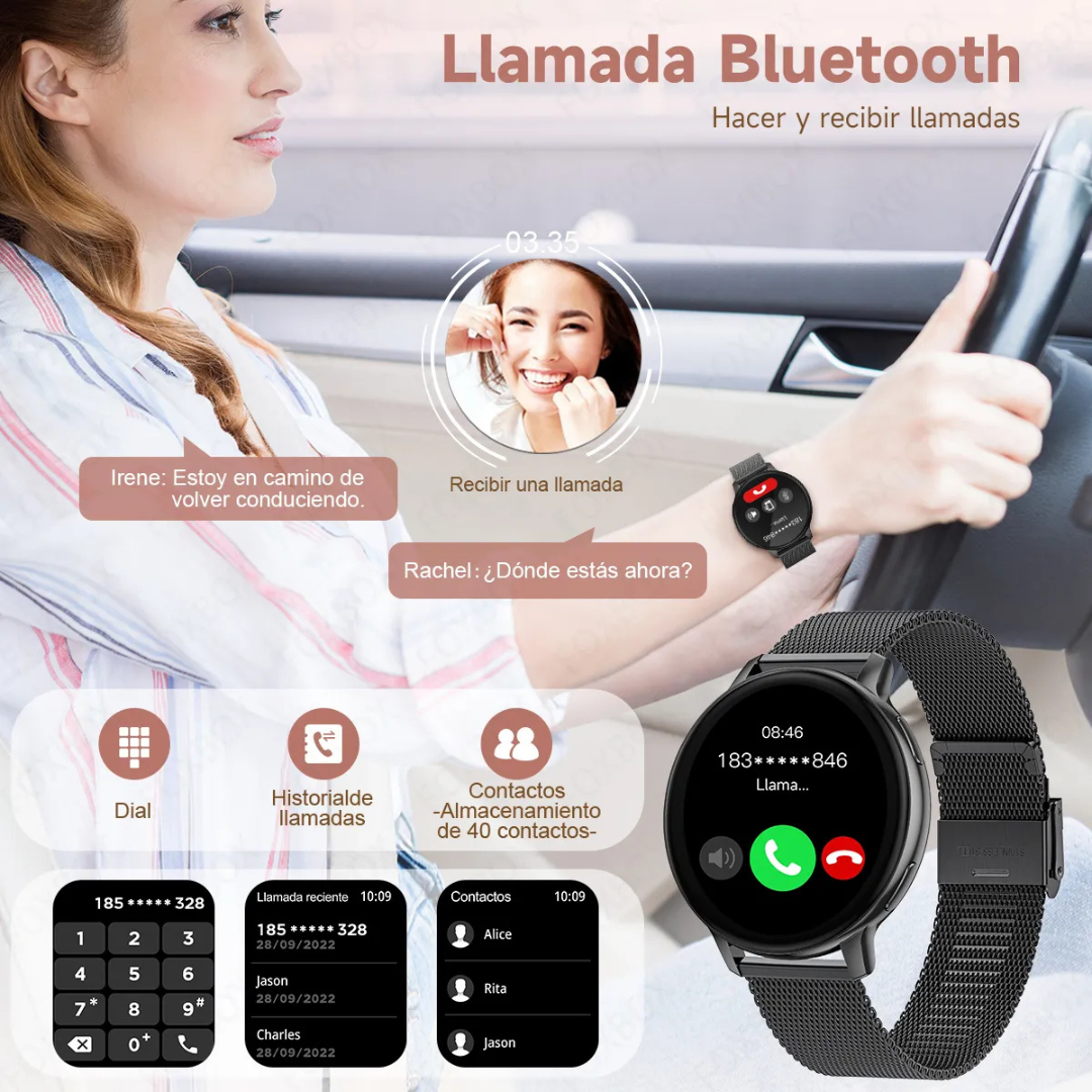 Smart watch con correa de malla de acero inoxidable tejida