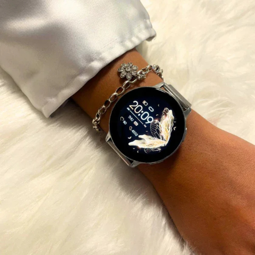 Smart watch con correa de malla de acero inoxidable tejida