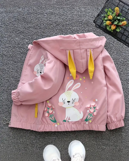 Abrigo ligero para niñas con diseño de capucha y estampado animado